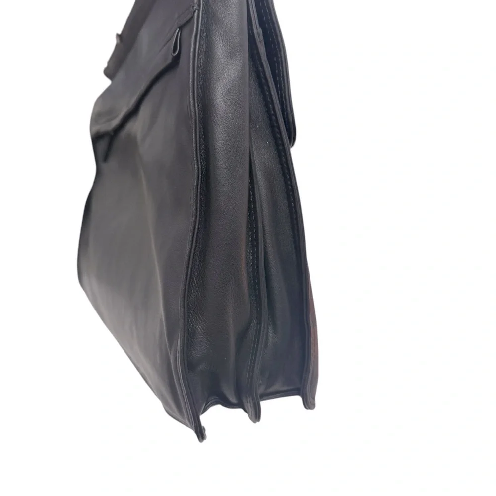 El Portal Expression Dowel Top Briefcase EC-1006 Nappa Leather Black Work Bag‎